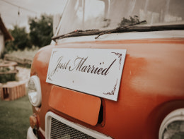 just married campervan sign