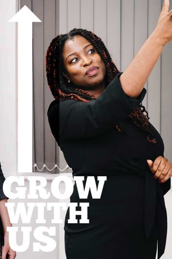 Text saying 'grow with us' over an image of Personal Immigration Lawyer Atty