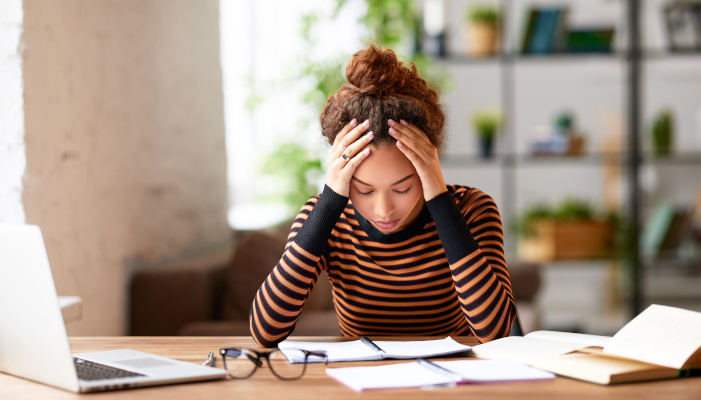 stressed student at desk