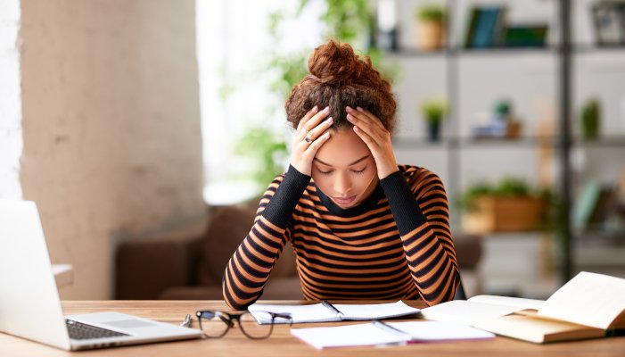 stressed student at desk